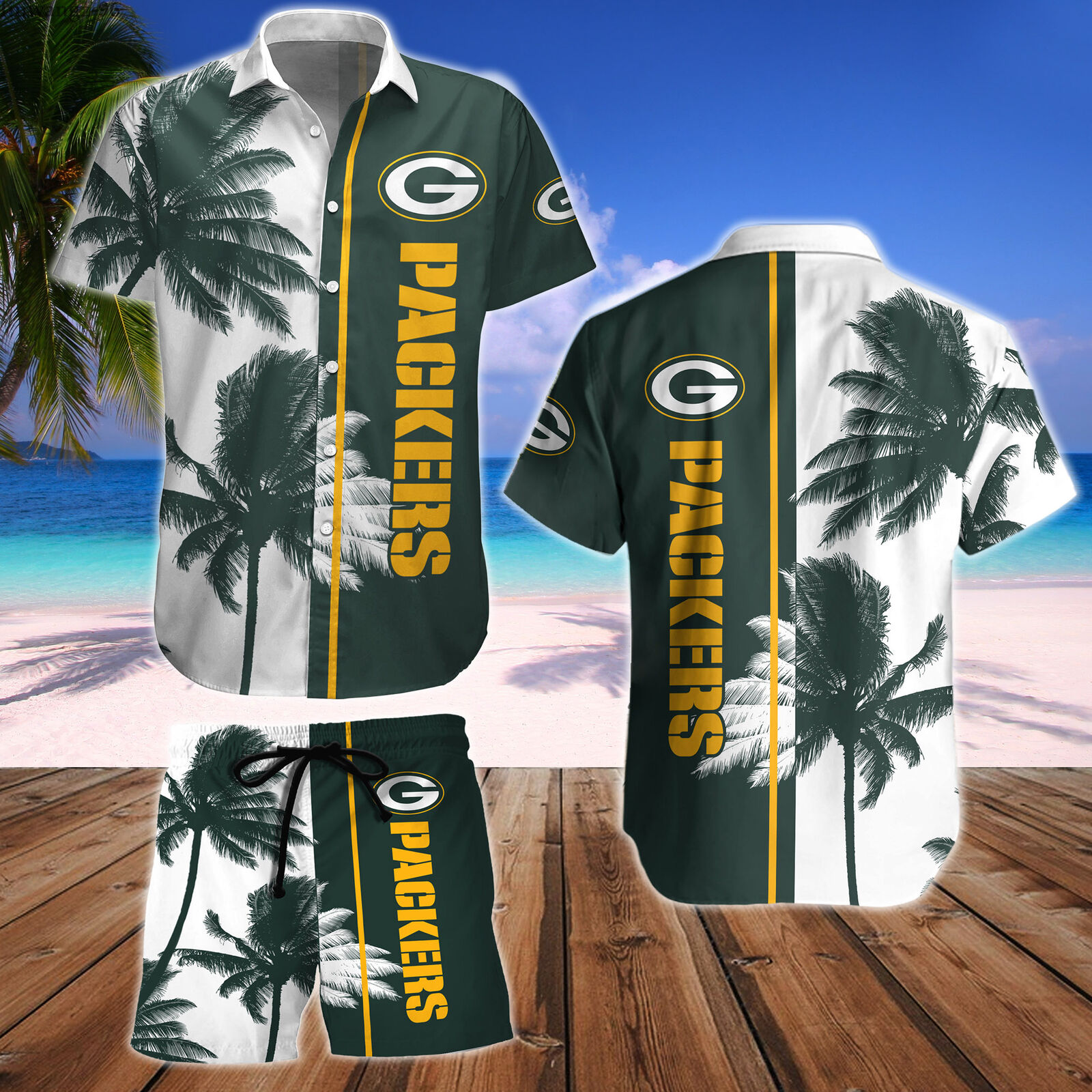 Green Bay Packers Casual Hawaiian Shirts Shorts Mens Summer Holiday ...